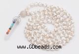 GMN1515 Hand-knotted 8mm, 10mm faceted Tibetan agate 108 beads mala necklace with pendant