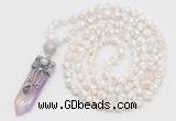 GMN1517 Hand-knotted 8mm, 10mm faceted Tibetan agate 108 beads mala necklace with pendant