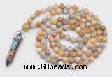 GMN1521 Hand-knotted 8mm, 10mm yellow crazy agate 108 beads mala necklace with pendant