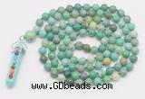 GMN1524 Hand-knotted 8mm, 10mm grass agate 108 beads mala necklace with pendant