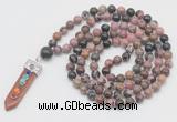 GMN1540 Hand-knotted 8mm, 10mm rhodonite 108 beads mala necklace with pendant