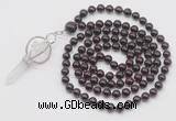 GMN1542 Hand-knotted 8mm, 10mm garnet 108 beads mala necklace with pendant