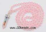 GMN1544 Hand-knotted 8mm, 10mm rose quartz 108 beads mala necklace with pendant