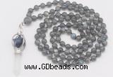 GMN1546 Hand-knotted 8mm, 10mm labradorite 108 beads mala necklace with pendant