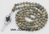 GMN1549 Hand-knotted 8mm, 10mm rhyolite 108 beads mala necklace with pendant