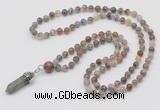 GMN1603 Hand-knotted 6mm Botswana agate 108 beads mala necklace with pendant