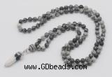 GMN1611 Hand-knotted 6mm black water jasper 108 beads mala necklace with pendant