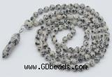 GMN1613 Hand-knotted 6mm dalmatian jasper 108 beads mala necklace with pendant