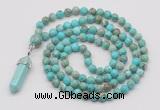 GMN1614 Hand-knotted 6mm sea sediment jasper 108 beads mala necklace with pendant