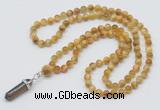 GMN1616 Hand-knotted 6mm golden tiger eye 108 beads mala necklace with pendant