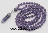 GMN1622 Hand-knotted 6mm amethyst 108 beads mala necklace with pendant