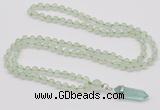 GMN1624 Hand-knotted 6mm prehnite 108 beads mala necklace with pendant