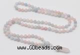 GMN1627 Hand-knotted 6mm morganite 108 beads mala necklace with pendant