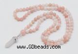 GMN1628 Hand-knotted 6mm natural pink opal 108 beads mala necklace with pendant