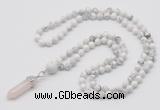 GMN1638 Hand-knotted 6mm white howlite 108 beads mala necklace with pendant