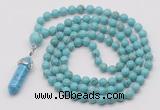 GMN1640 Hand-knotted 6mm blue howlite 108 beads mala necklace with pendant