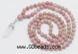 GMN1651 Hand-knotted 6mm pink wooden jasper 108 beads mala necklaces with pendant