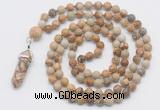 GMN1653 Hand-knotted 6mm picture jasper 108 beads mala necklaces with pendant