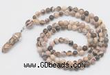 GMN1655 Hand-knotted 6mm zebra jasper 108 beads mala necklaces with pendant