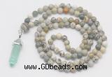 GMN1656 Hand-knotted 6mm artistic jasper 108 beads mala necklaces with pendant