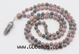 GMN1663 Hand-knotted 6mm rhodonite 108 beads mala necklaces with pendant