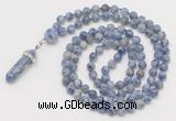 GMN1667 Hand-knotted 6mm blue spot stone 108 beads mala necklaces with pendant