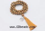 GMN1776 Knotted 8mm, 10mm wooden jasper 108 beads mala necklace with tassel & charm