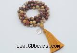 GMN1801 Knotted 8mm, 10mm mookaite 108 beads mala necklace with tassel & charm