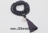 GMN1834 Knotted 8mm, 10mm purple tiger eye 108 beads mala necklace with tassel & charm