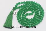 GMN1846 Hand-knotted 8mm candy jade 108 beads mala necklace with tassel & charm