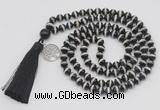 GMN1851 Knotted 8mm, 10mm Tibetan agate 108 beads mala necklace with tassel & charm