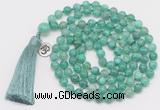 GMN1865 Knotted 8mm, 10mm peafowl agate 108 beads mala necklace with tassel & charm