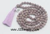 GMN1887 Knotted 8mm, 10mm purple lepidolite 108 beads mala necklace with tassel & charm