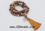 GMN2005 Knotted 8mm, 10mm matte mookaite 108 beads mala necklace with tassel & charm