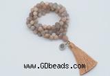 GMN2021 Knotted 8mm, 10mm matte sunstone 108 beads mala necklace with tassel & charm