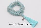 GMN2024 Knotted 8mm, 10mm matte amazonite 108 beads mala necklace with tassel & charm