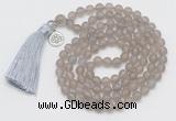 GMN2026 Knotted 8mm, 10mm matte grey agate 108 beads mala necklace with tassel & charm