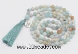 GMN2036 Knotted 8mm, 10mm matte amazonite 108 beads mala necklace with tassel & charm