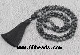 GMN211 Hand-knotted 6mm snowflake obsidian 108 beads mala necklaces with tassel