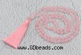 GMN214 Hand-knotted 6mm rose quartz 108 beads mala necklaces with tassel