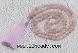 GMN215 Hand-knotted 6mm Madagascar rose quartz 108 beads mala necklaces with tassel