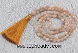 GMN216 Hand-knotted 6mm moonstone 108 beads mala necklaces with tassel