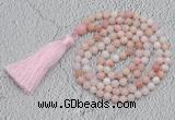 GMN218 Hand-knotted 6mm pink opal 108 beads mala necklaces with tassel