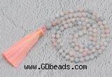 GMN219 Hand-knotted 6mm morganite 108 beads mala necklaces with tassel