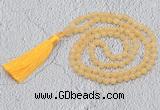 GMN220 Hand-knotted 6mm honey jade 108 beads mala necklaces with tassel