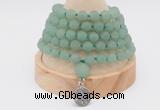 GMN2203 Hand-knotted 8mm, 10mm matte green aventurine 108 beads mala necklace with charm