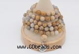 GMN2211 Hand-knotted 8mm, 10mm matte fossil coral 108 beads mala necklace with charm