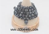 GMN2216 Hand-knotted 8mm, 10mm matte snowflake obsidian 108 beads mala necklace with charm