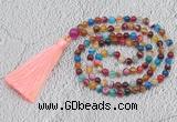 GMN229 Hand-knotted 6mm mixed banded agate 108 beads mala necklaces with tassel