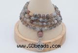 GMN2402 Hand-knotted 6mm Botswana agate 108 beads mala necklace with charm